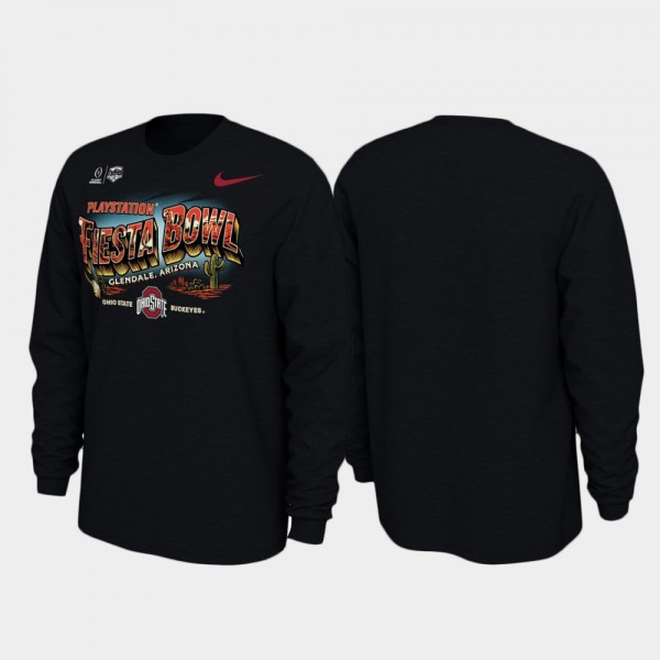 Ohio State Buckeyes Men's Illustrations 2019 Fiesta Bowl Bound Black Long Sleeve College Football T-Shirt 2404RNMZ4